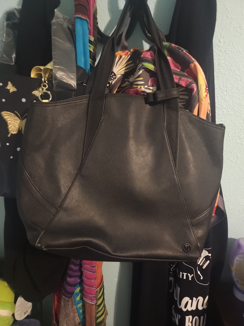 lululemon athletica Black Leather-Style Shoulder Tote